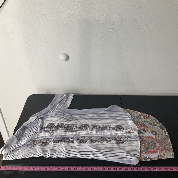 Chico's Top Womens‎ Sz S (0) Button Up Floral Embroidery Striped Paisley Boho - Picture 11 of 15